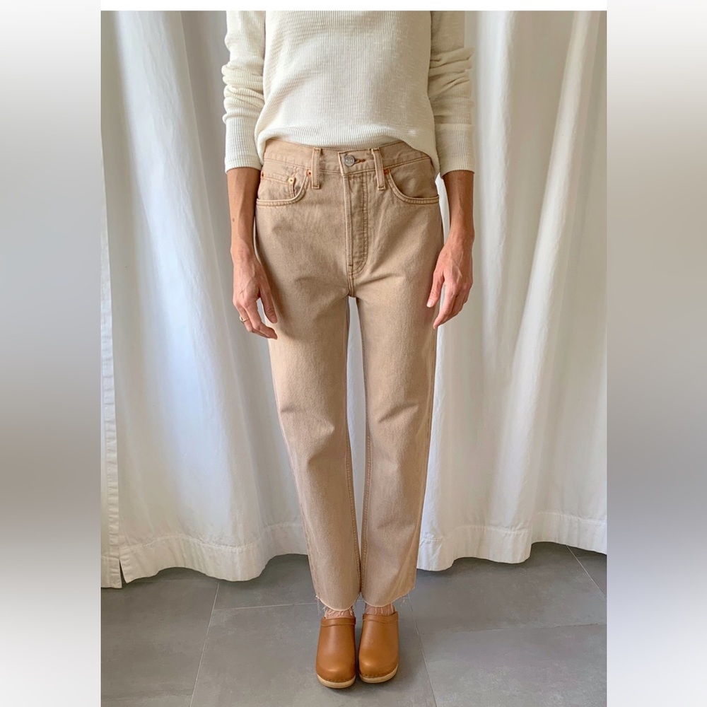 Re/Done 70s stove pipe washed khaki jeans